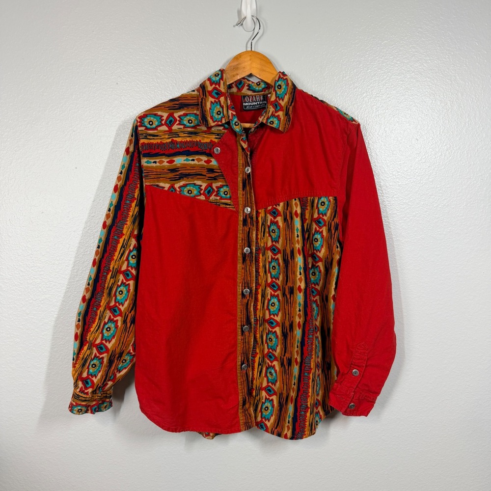 Vintage Ozark Mountain Southwestern Aztec Long Sleeve Button Shirt Women's Large